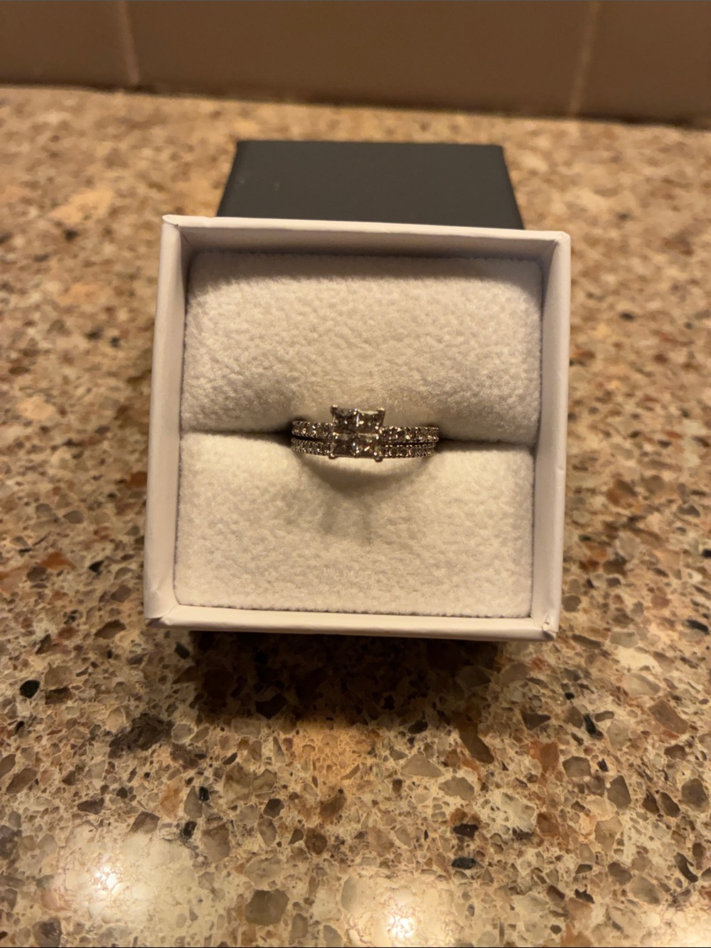 White Gold Diamond Halo Wedding set- size 5